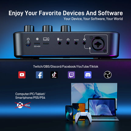 MAONO G1 NEO Gaming Audio Mixer Custom Sound Effects RGB Streaming with XLR Microphone Audio Interface for Game Voice Podcast