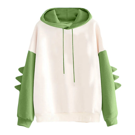 Winter Casual Hoodie Cartoon Dinosaur Color Block Pullover Tops Men Women Loose Long Sleeve Sweatshirt Holiday Gift