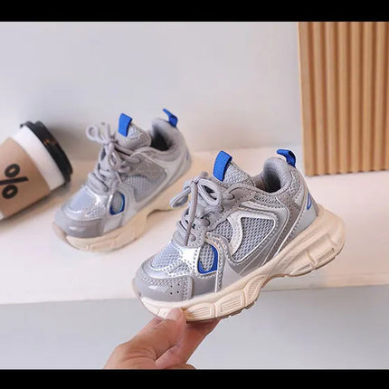 Kids Casual Sports Shoes with Thick Soles Boys Girls Fashion Versatile Sneakers 2024 New Children Mesh Breathable Running Shoes