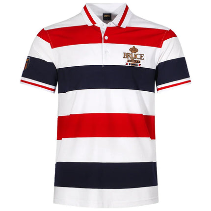 New Straight Men's Striped Polos Short Sleeved Bruce&Shark Summer Fashion Embroidery T-shirt Breathable Men Casual Tee Big Size