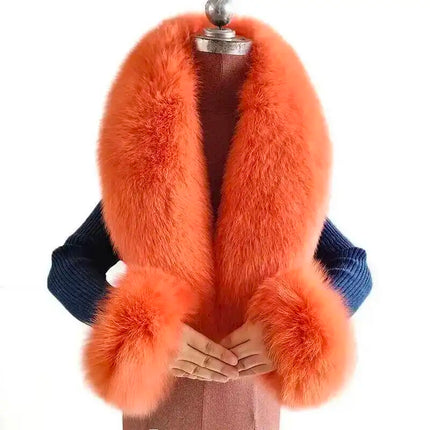 Winter Natural Fox Fur Scarf And Cuff Set Women Jacket Fur Collar Authentic Neck Warm Scarves Luxury Fluffy Fox Fur Shawl