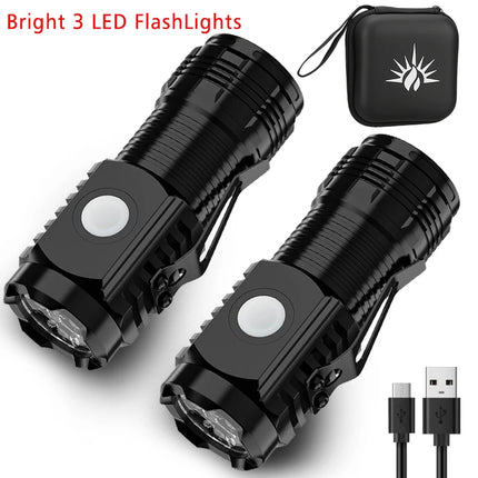 Mini 3LED Flashlight With Pen Clip,Night Walking, Portable Brightness,Rechargeable Waterproof Emergency Spotlight Outdoor Torch