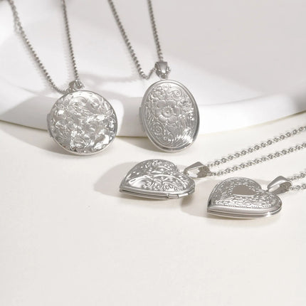 Vnox Never Fade Silver Color Stainless Steel Women Locket Pendant, Openable Heart Pendant Necklaces, Life Tree Floral Collar