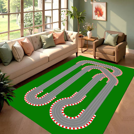 Dynamic Racing Track Game Carpet Race Circuit Area Rug Non Slip Floor Mat for Kids Room Playroom Home Decoration Bedroom Decor