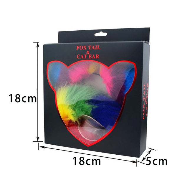 Female Male Erotic Cosplay Accessories Cute Fox Tail Anal Plug with Soft Bow-Knot Cat Ears Headbands Collar for SM Sex Toys