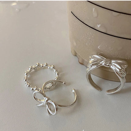 VENTFILLE 925 Sterling Silver Bow Tie Open Finger Ring For Women Gift Cute Design Fashion Jewelry Gift Wholesale