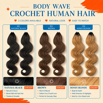 Lightweight Knotless Body Wave Miracle Knots Feather Crochet Bundles 100% Human Hair For Boho Braid #4 Chocolate Brown Bulk Hair