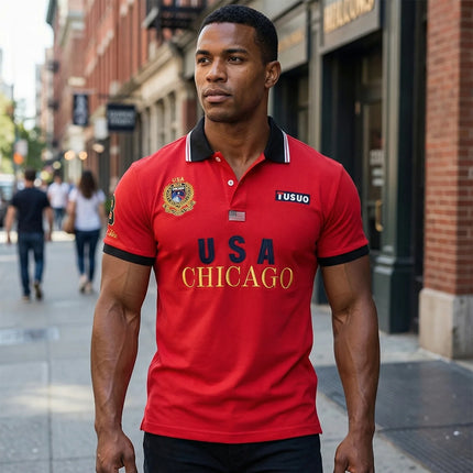 Men's polo shirt America Chicago Royal Leisure sports party cotton embroidered luxury contrast color original design