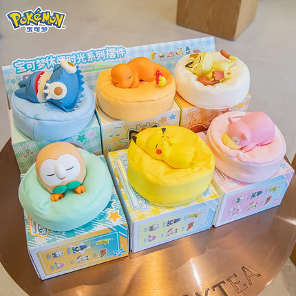 Pokemon Anime Action Figures Leisure Time Series Sleeping Position Ornament Pikachu Meowth Rowlet Model Toys Birthday Gift