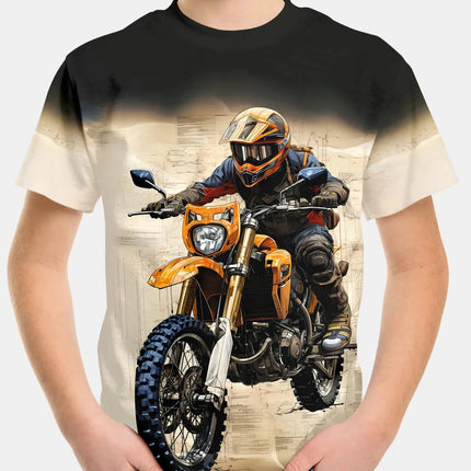 2024 Summer Kids Clothing Motorcycle Children's T-Shirt 3D Printing Short Sleeve Boys Girls Loose Tops Streetwear 2 To 8 Years