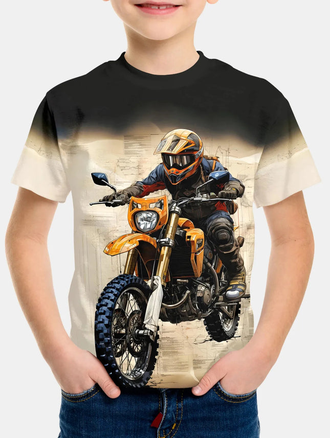 2024 Summer Kids Clothing Motorcycle Children's T-Shirt 3D Printing Short Sleeve Boys Girls Loose Tops Streetwear 2 To 8 Years