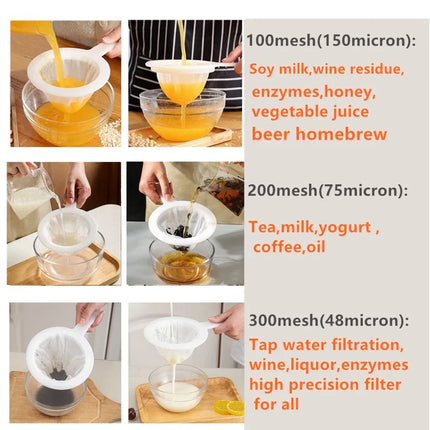 1PC Fine Mesh Strainer Spoon for Coffee, Milk, Soy, and Yogurt 100/200/300/400 Mesh Nylon Filter For Kitchen Dining Gadgets