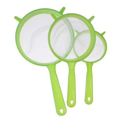 3pcs Plastic Fine Mesh Scoop Strainer Juice Tea Strainer Flour Colander Sieve Sifter Pastry Baking Tools Kitchen Accessories