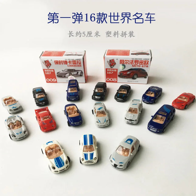16PCS/Set 4D 1/87 Modern Cars can Move Collection Puzzle Plastic Assemble Model for Children