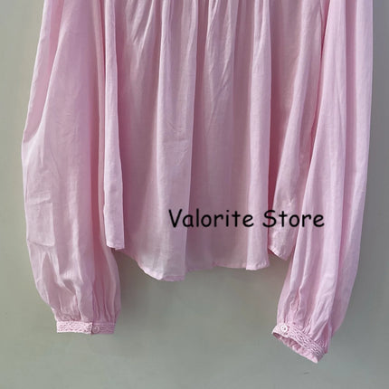 2025 Woman Pink Lace Embroidered Shirt Stand Collar Long Sleeved Hollow Out Buttons Up Matching Layered Shorts Skirts 2pcs set