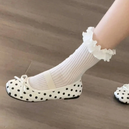 Spring Butterfly-knot Women Dot Ballet Flats Comfort Shallow Elastic Band Shoes Ladies Eelgant Soft Sole Dress Mary Jane Shoes