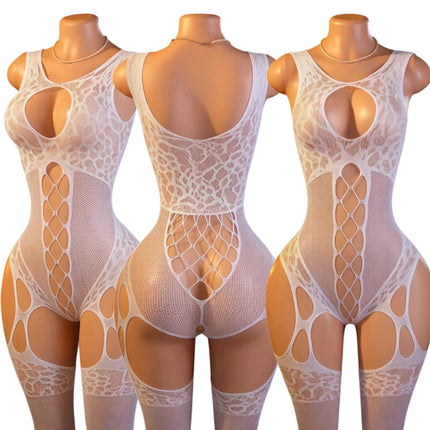 Crotchless Lingerie Open Bras Women Sexy Fishnet Hollow See Through Bodystocking Women Bodysuit Erotic Mesh Hot Lingerie Sets