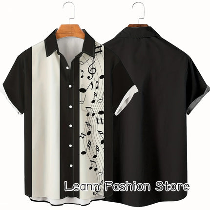 Men's Summer Poker Symbol Stripe Print Shirt Casual Beach Short Sleeve Clothing Male Button Lapel Collar Shirt Fashion Leisurewear