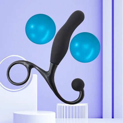 Silicone Prostate Massager for Men, P-Spot Stimulator with Perineum Arm, Ergonomic Anal Plug Trainer for Adult Pleasure
