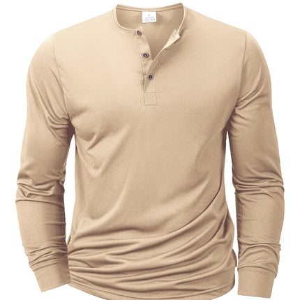 Mens Long Sleeve Henley Neck T-shirt Slim Fit Bottoming Tshirt Casual Button Shirt Comfortable Fitness Tee Cozy Top