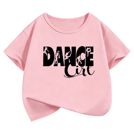 Dance Girl Letter Printed T-Shirts Short Sleeve Y2K Kids Children's T-shirt Boys Girls Summer Spring Casual Top Tee Shirt