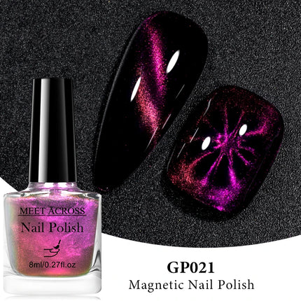 MEET ACROSS 8ml Magnetic Nail Polish Dubble Light Cat Eye Gel Nail Polish Semi-permanent Nail Polish Without Lamp Wave Polish