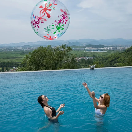 Inflatable Beach Water Play Ball - Durable PVC, Transparent with Colorful Splash Patterns, Ideal for Pool and Beach Activities