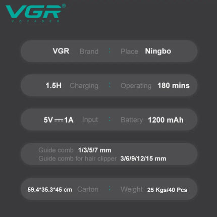 VGR 102 6-in-1 high-end men's hair clipper professional shaver oil head carving electric pusher nose hair trimmer hair remover
