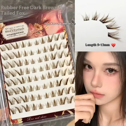 No Glue Self-Adhesive False Eyelashes - Dramatic Volume Natural Wispy Winged Fox Eye Manga Style Fluffy Cat Eye Lashes 7-12mm