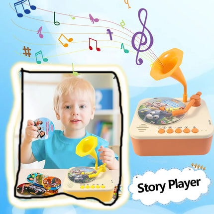 Chriyungel Kids Gramophone Story Music Player with 93 Cards Educational Learning Toy for Toddler Recordable Player Boy Girl Gift