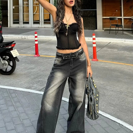 Nibber Folds Sexy Fishbone Strapless Tops Patchwork See Through Skinny Summer Backless Daily Street Versatile Sweet Clothes