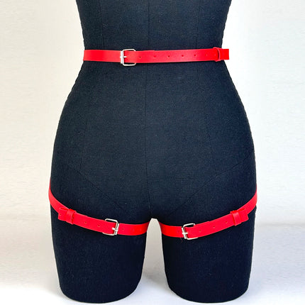 1PC Women Sexy Fashion Harness Leg Harness Pu Leather Adjustable Studded Decor Thigh Garter Belt Gothic Harness Belt Accessories