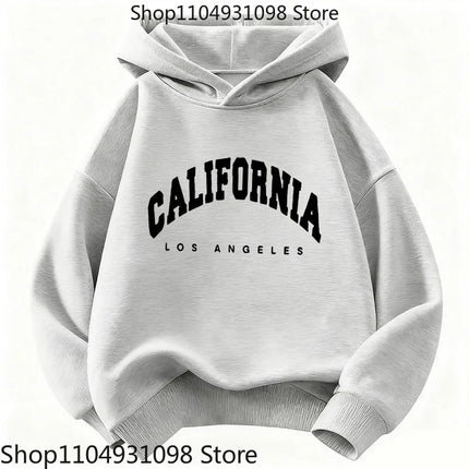Kids Fashion Hoodie, Los Angeles California Letter Cat Graphic Sweatshirt, Unisex Tops for Boys Girls