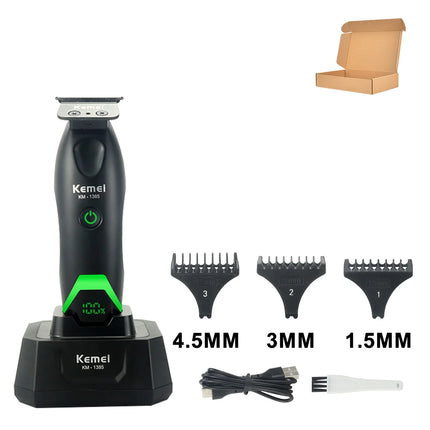 Kemei KM-1385 Trimmer for Men T-Blade 7500RPM 5W DC Motor with Dock LED Display Professional Hair Clipper Finishing Machine