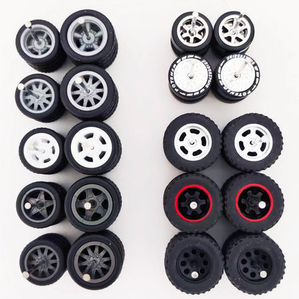 10 Sets 11/12/13/14/17mm 1/64 Alloy Car Wheels Rubber Tires W Axle for HW/Matchbox/Domeka/Evo 1:64 Car Model SUV Off Road Truck