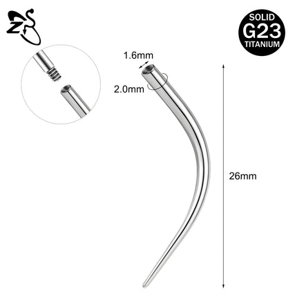 ZS 1 Piece G23 Titanium Curved Taper Insertion Pin Tool Internal Thread Piercing Kit For Tragus Helix Lip Nose Piercing Jewelry