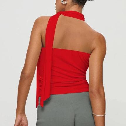 Women Sexy And Elegant Sleeveless High Neck Slim Fit Vest Nightclub Street Style New White Strap Casual Upper Outer Garment