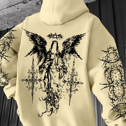 Hot selling autumn and winter men's Gothic angel print soft and comfortable hooded sports outdoor streetwear