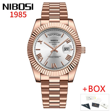 NIBOSI Brand Luxury Gold Red Quartz Watch for Men, Stainless Steel, Waterproof, Luminous, Date, Week, Fashion Men's Watches, Reloj Hombre