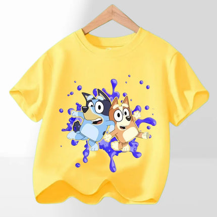 Hot Bluey Themed Kids T-Shirt Boys Girls 2026 Summer Cartoon Printing Graphic Baby Outdoors Short Sleeve Tee Daily Wear Top