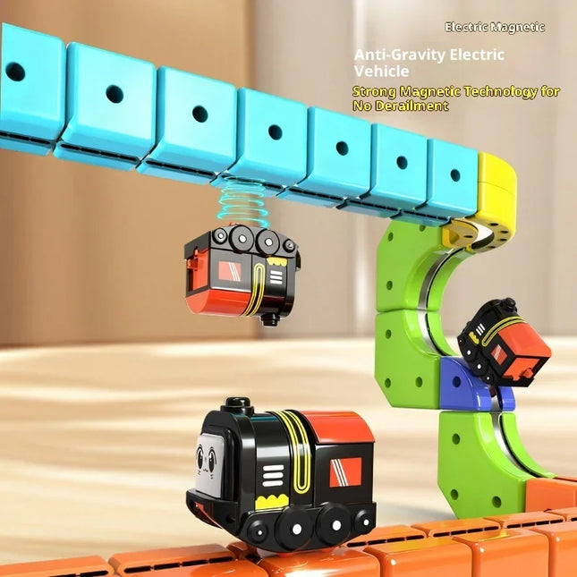 62/105/167PCS Magic Cube Magnetic Car Stem Racing Car Railtrack Set Montessori Motorized Train & Gravity Maze Toy Gift For Kids