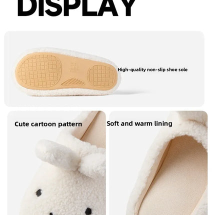 Miffy Cute Plush Cotton Slippers for Women Winter Comfort Warm Cotton Shoes Cartoon Anime Non Slip Home Bedroom Slippers Gifts