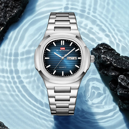 VA VA VOOM Square Luxury Men Wristwatch Waterproof Luminous Date Stainless Steel Male Clock Business Sports Quartz Watch for Men