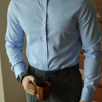 Men's long-sleeved shirt: casual, simple, high-quality, wrinkle-free, slim fit, business formal, all-season collection