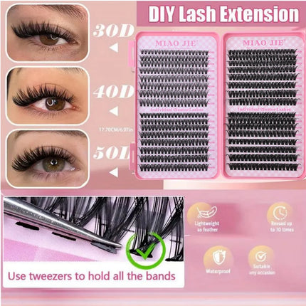 MIAOJIE 640Pcs Eyelash Extension 304050D60D80D100D Lash Clusters D Curl 9-16mm Individual Lashes DIY Makeup False Eyelashes