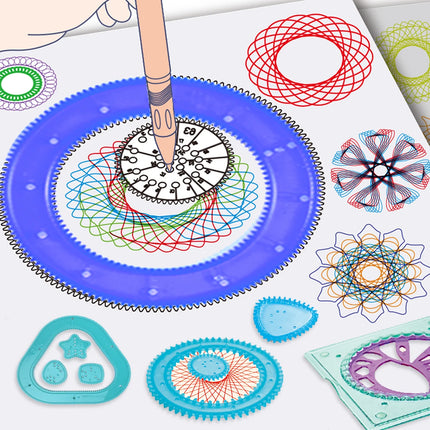 Spirograph Spiral Art Drawing Kit for kids, Fun Shapes Drawing Art Set Classic Gear Design Toys Drawing Rulers with book