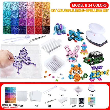 Bestseller 24/48 Colors Fuse Beads Complete Set, 2.6mm Perler Beads for 3D DIY Craft, with Ironing Papers, Gift for Kids Teens