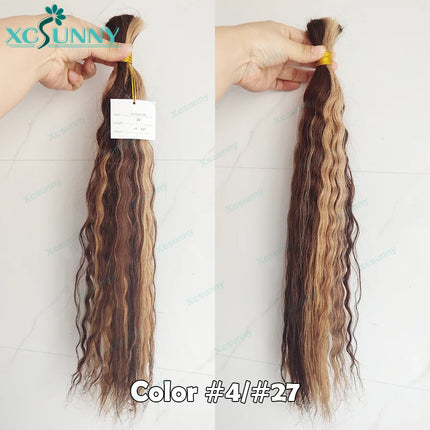 Bulk Human Hair For Braiding Wet And Wavy Braiding Human Hair Extensions Bundles Curly Bulk Hair For Boho Braids Double Drawn