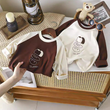 Children's Spring New Top, Boys and Girls Baby Long-Sleeved Casual T-shirt, Round Neck Cartoon Base Shirt for Outdoors