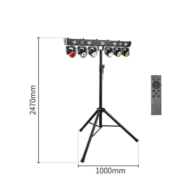 120W 6 Head Moving Head Light RGB Strobe Effect Stage Lighting DMX512 Sound Control For Party DJ Disco Show With Mobile Stand